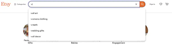 Etsy search bar