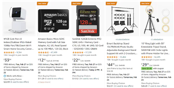Amazon's example of product layout
