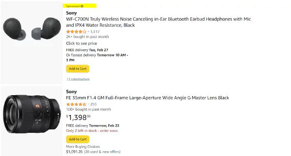Amazon's product listing example