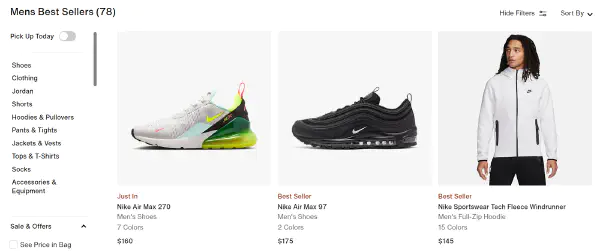 Nike store page
