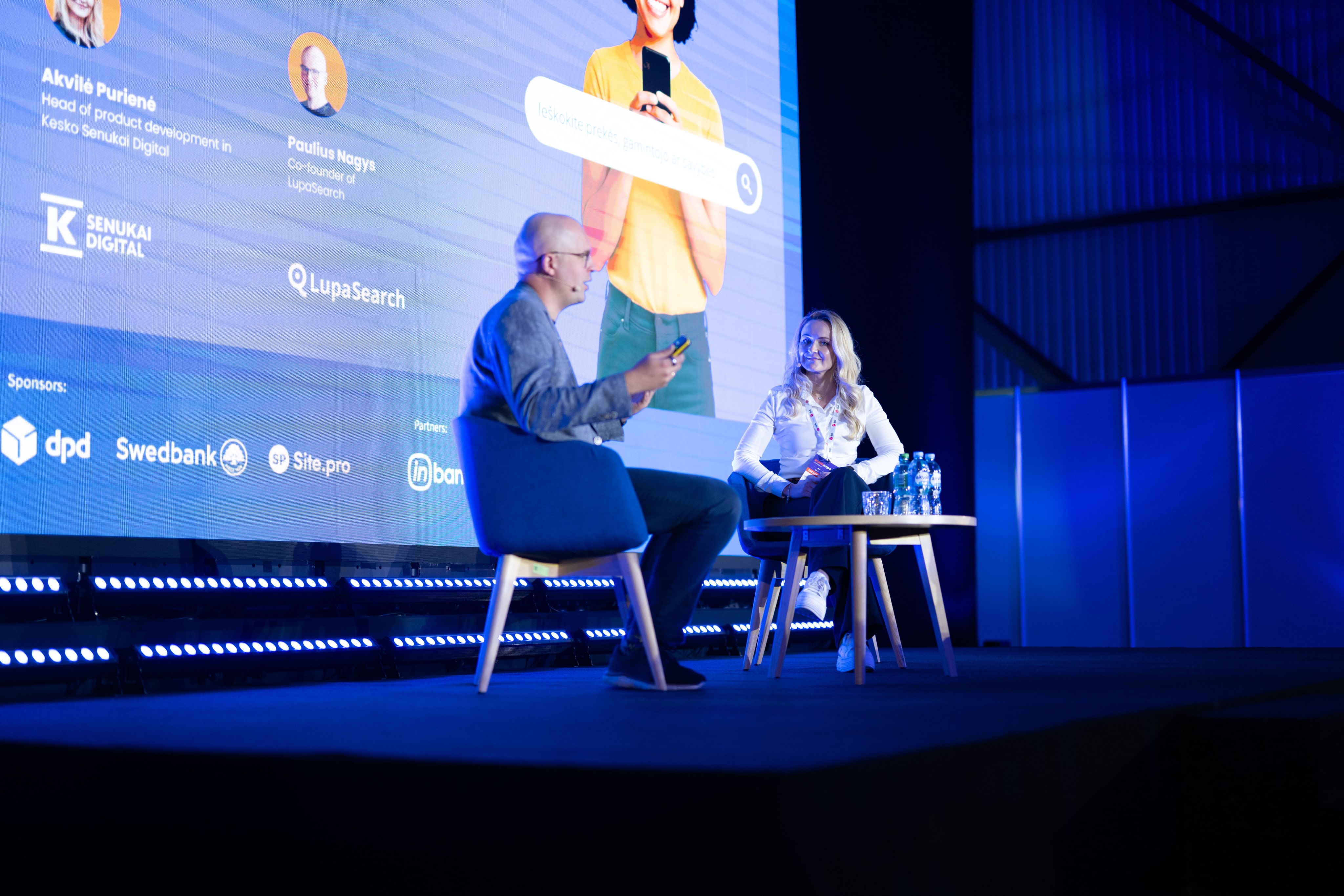 LupaSearch and Kesko Digital  on stage discussing ecommerce search at a tech conference