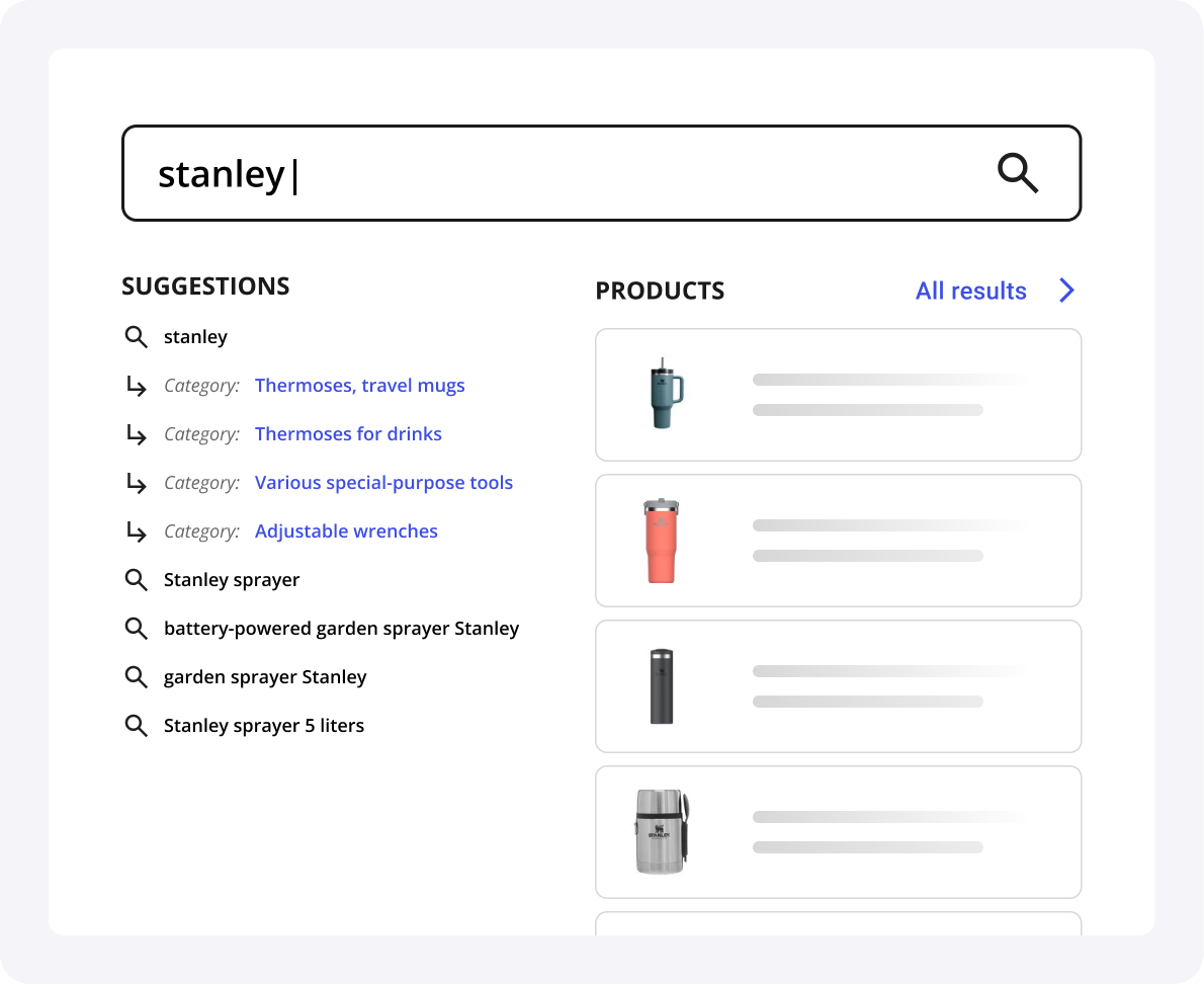 LupaSearch trend detection for ecommerce site search ITrend detection and exception handling in LupaSearch ecommerce search, prioritizing Stanley bottles and thermoses over tools based on demand